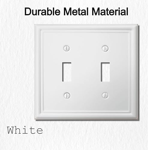 Miniatura 3 de OKAWYC Placa de pared de metal con cubierta de interruptor de luz de doble palanca, paquete de 2 unidades, color blanco, 2 unidades, cubierta de