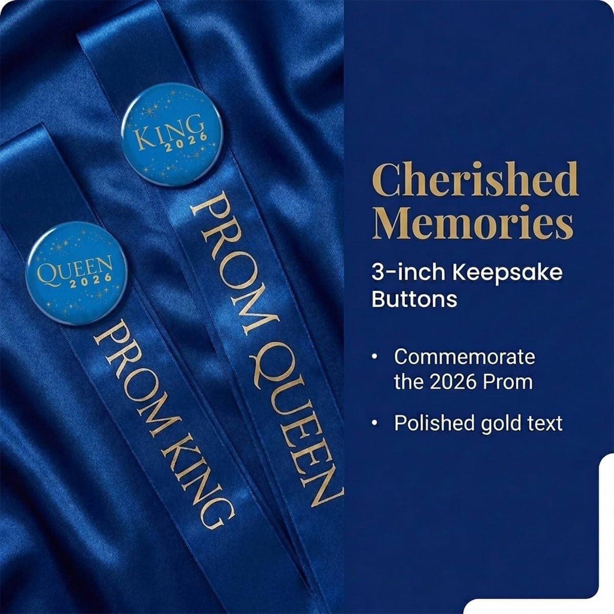 Anderson's Prom Royalty Set - Rhinestone Tiara, King Crown, Sashes, Buttons