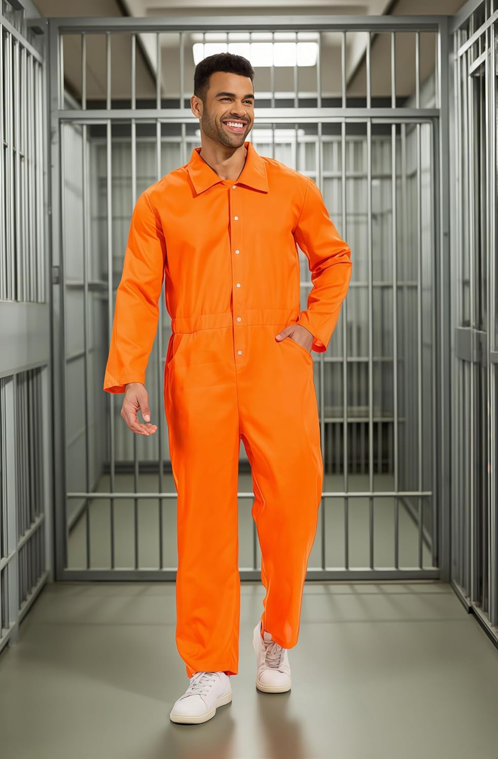 Prisoner Costume Men Orange Jumpsuit Loose Prison Jumpsuits for Halloween Costume Party - Image 5