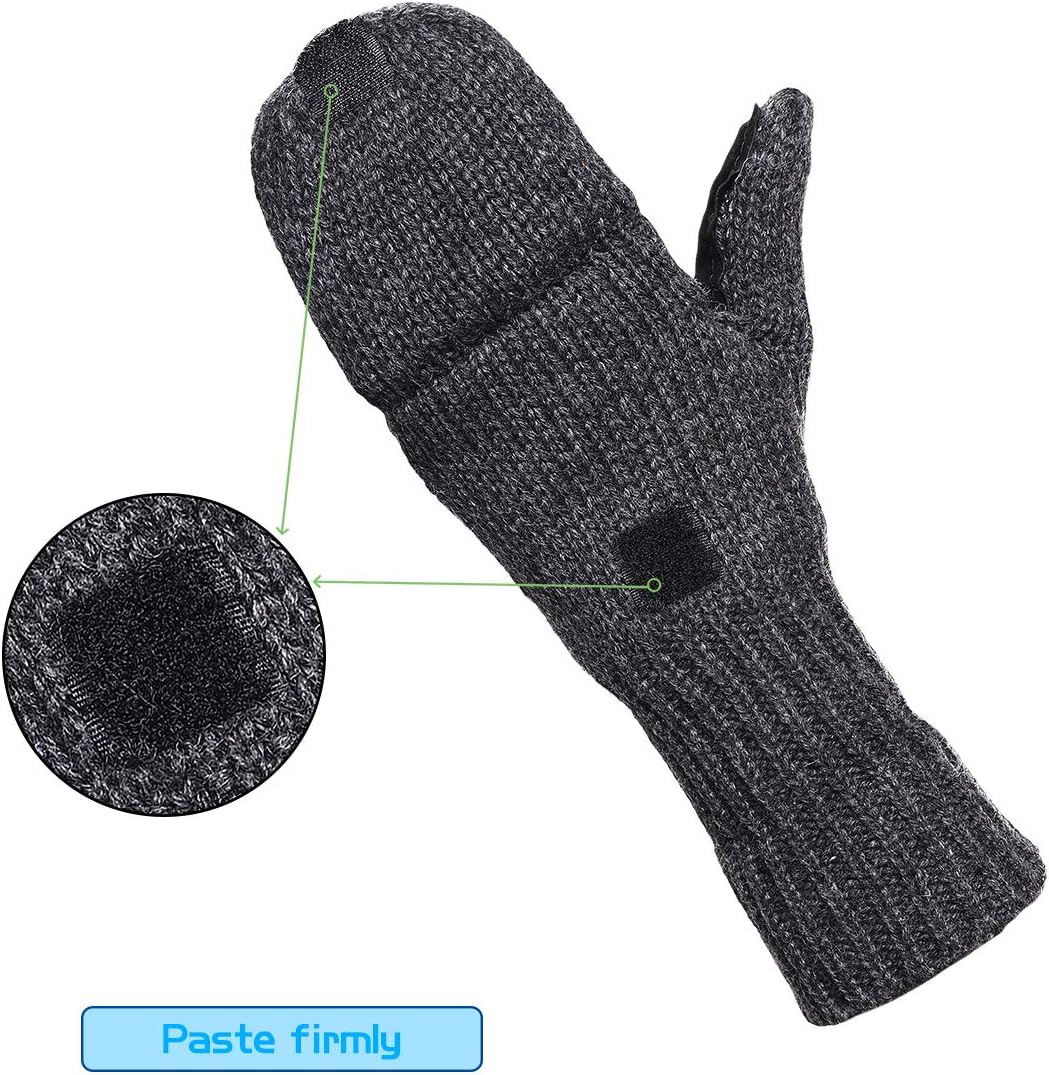 Winter Knitted Fingerless Wool Gloves Thermal Insulation Warm Convertible Mittens Flap Cover for Men Women - Image 8