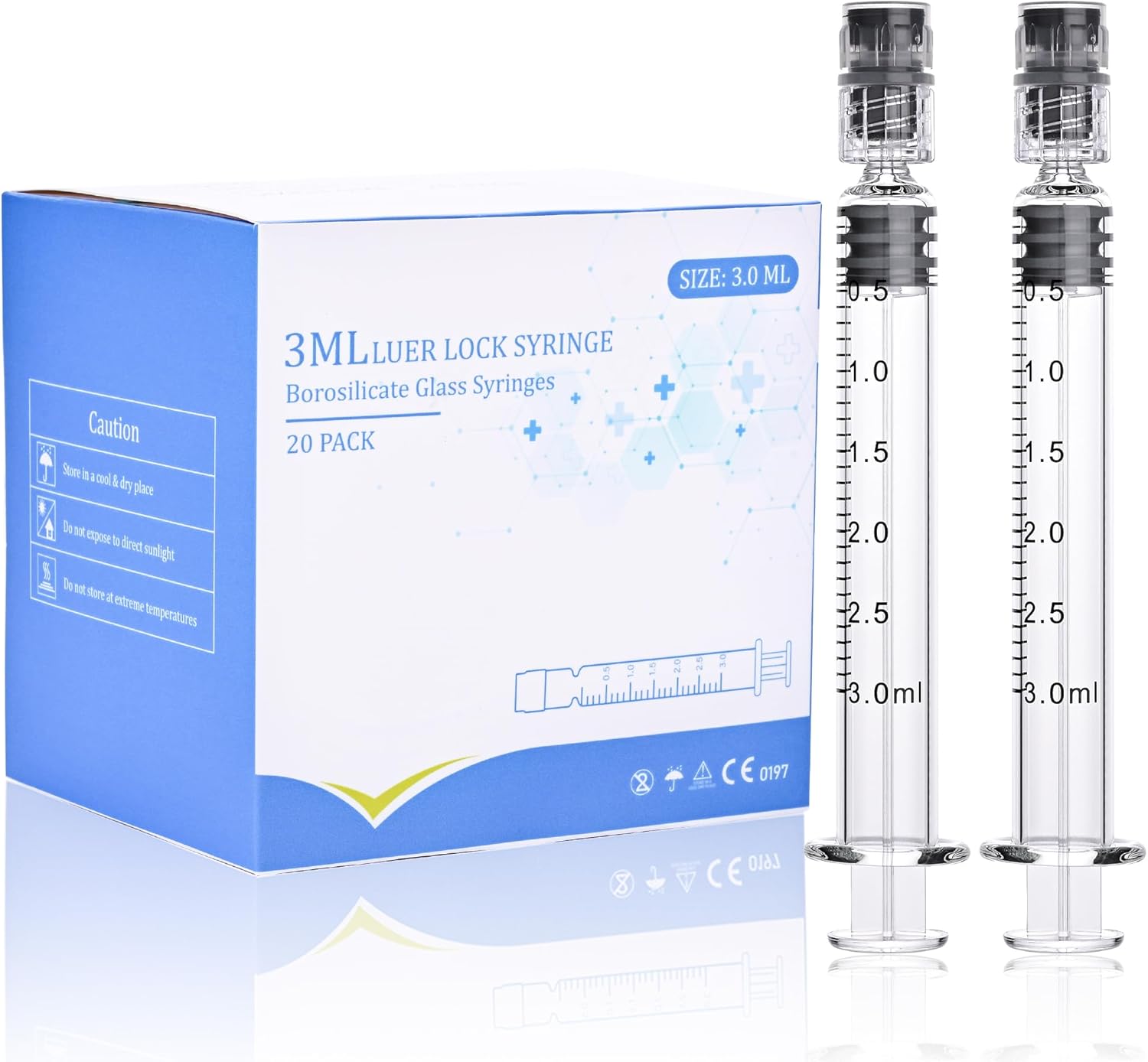 20 Pack 3ml Borosilicate Glass Syringe 3cc Luer Lock Syringe Glass Lab Syringes - Use for Liquids, Glue, Oils, Ink, Lube, Arts Crafts,and Pet Care