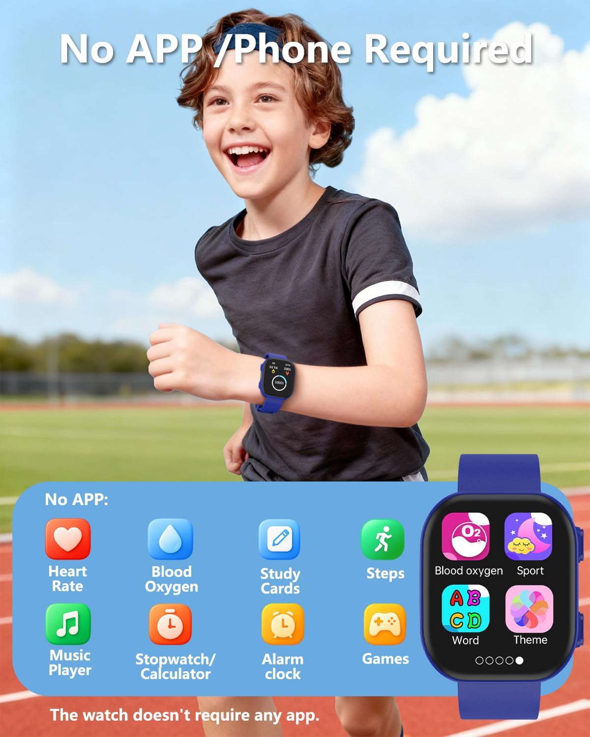 MorePro Smart Watch for Kids No App No Phone Required, Fitness Tracker Watch for Kids with Heart Rate, Blood Oxygen, Sleep Monitor, Pedometer, Puzzle Games, Music, Audio Stories for Boys Girls 4-12