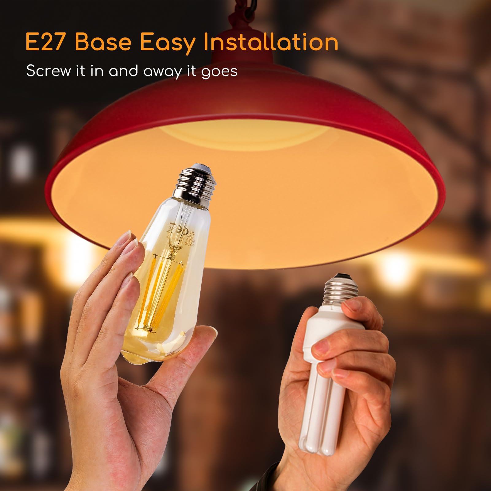 Aigostar ST64 Bombilla Edison Estilo Vintage. Bombilla Led E27 (Casquillo Gordo, 8W (Equivalente A 60W), Bombilla De Filamento Blanco Cálido (2200K). Ángulo De Haz 360º. No Regulable. Pack 4 Uds