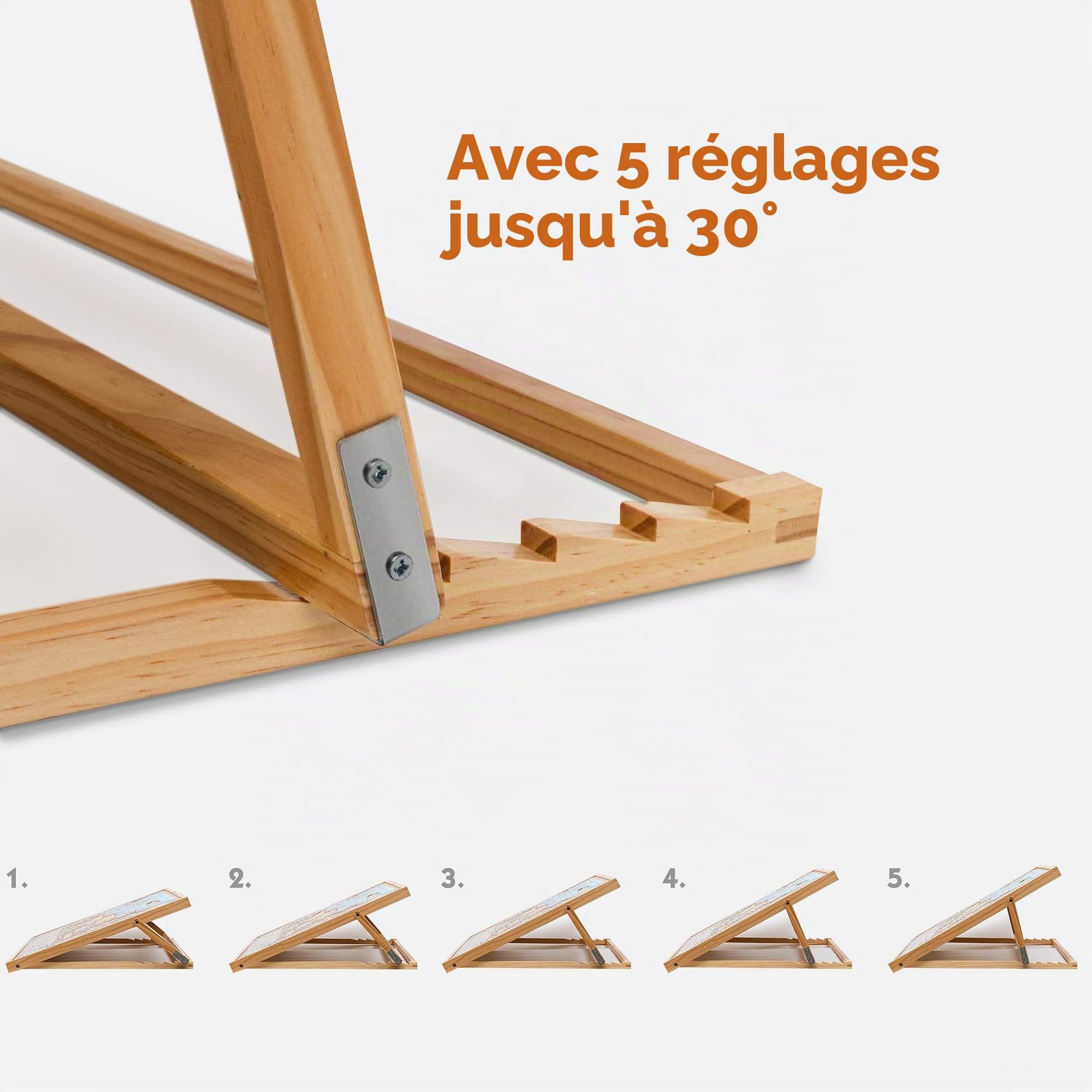 Becko Plateau de puzzle en bois réglable pour adultes et enfants jusqu'à 1000 pièces