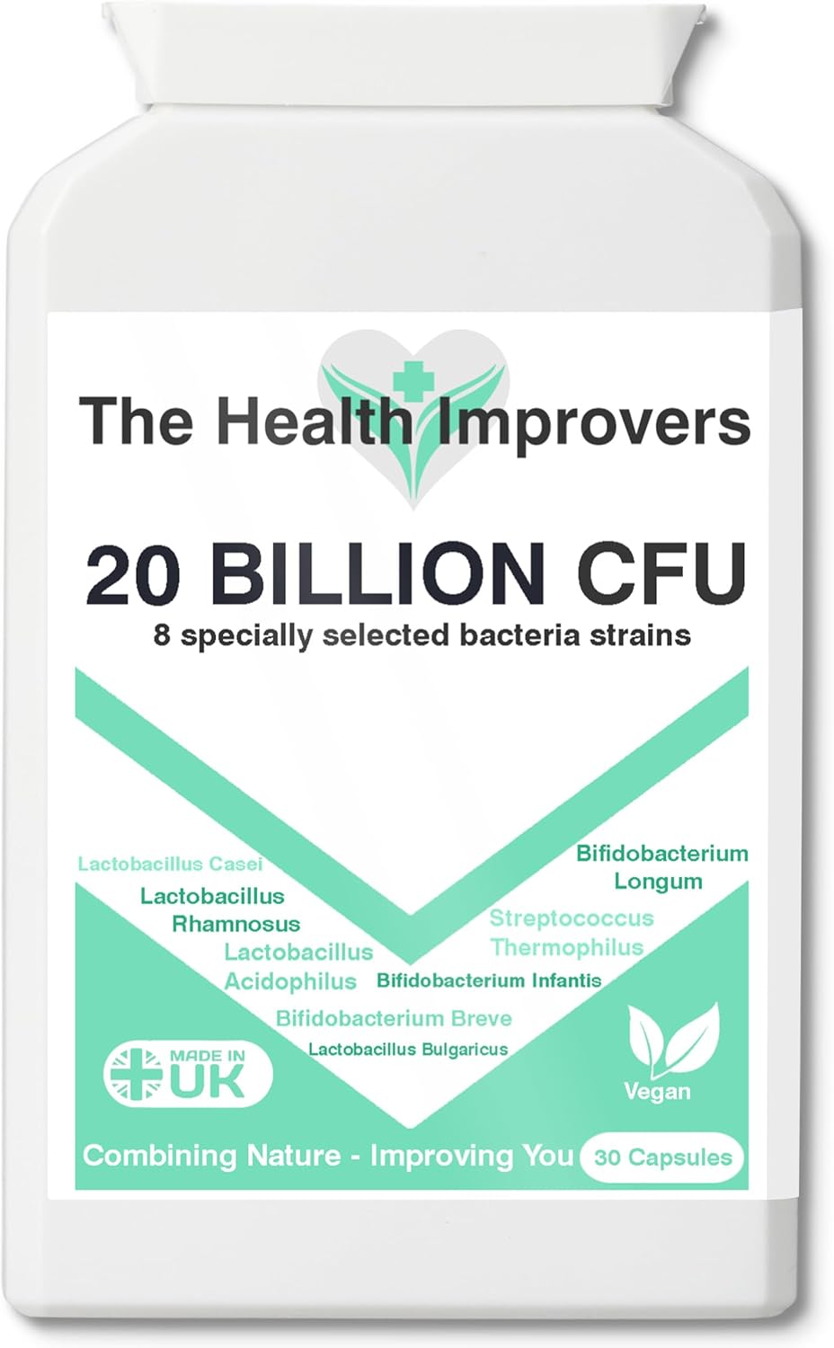 20 Billion CFU – 8 Strains – Probiotics for Digestion Gut Health & Bloating Supplement Capsules – Vegan – 1 Months Supply