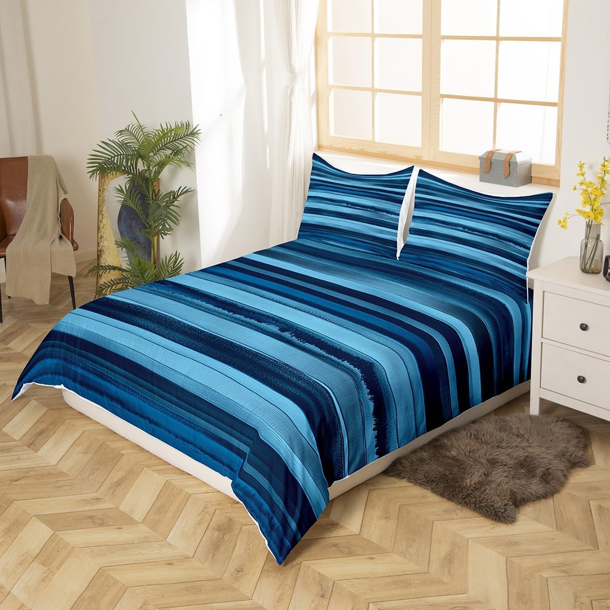 Castle Fairy Dark Blue Duvet Cover Set Toddler Size,Abstract Art Bedding Set,Watercolor Geometric Line Quilt Cover for Kids,Comforter Cover(No Filler),2 Pcs