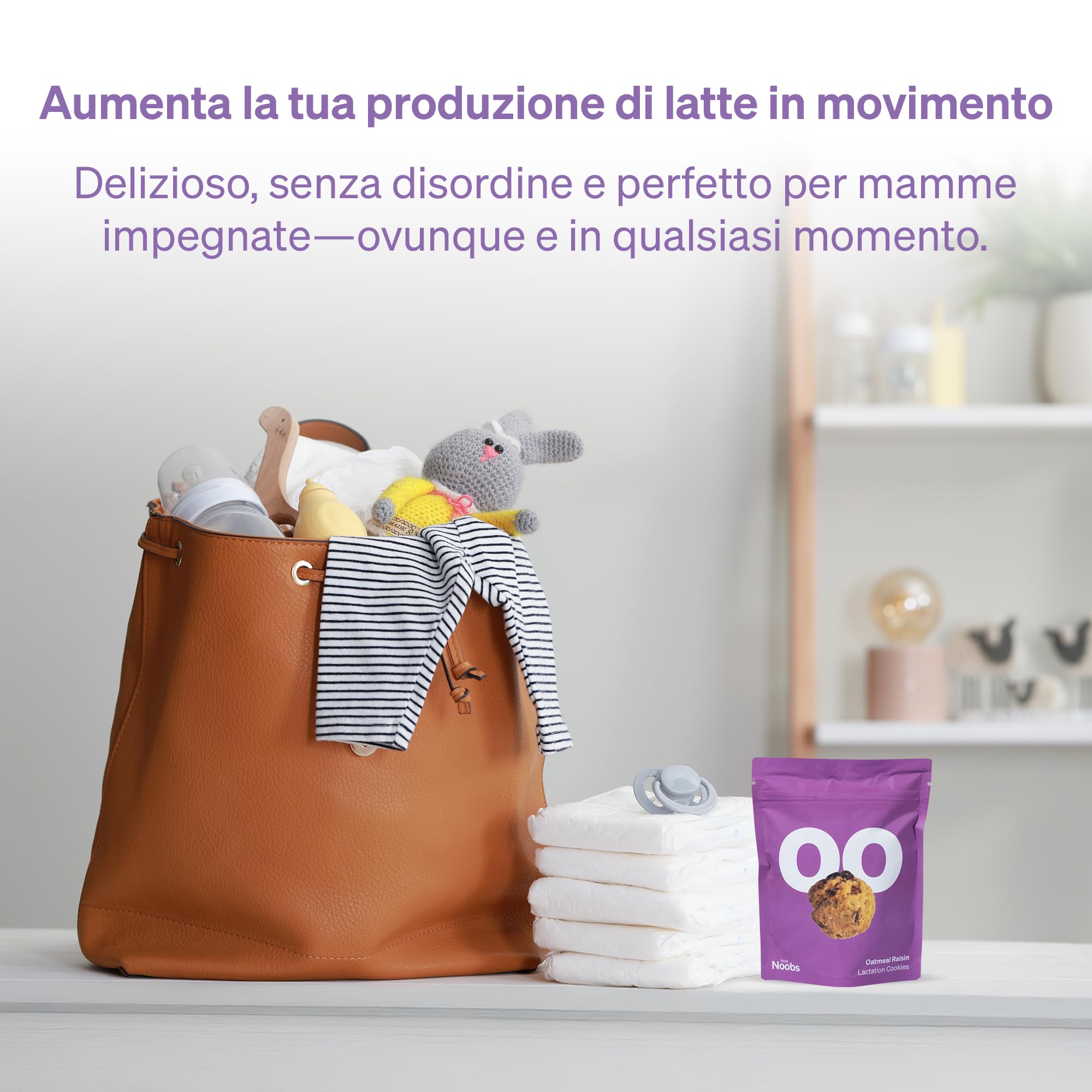 Biscotti per L'allattamento al Seno Love Noobs, Biscotti per L'allattamento, Snack salutare, 6 x 100 gr, Farina D'avena e Uvetta