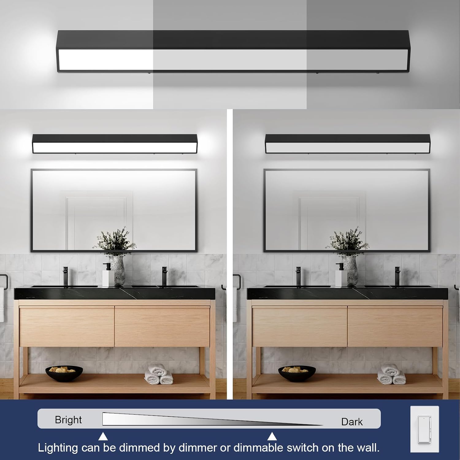 LED Modern Bathroom Vanity Light Fixtures (40-Inch, 5CCT, Dimmable), Modern Acrylic Bathroom Wall Lighting Fixtures Over Mirror, Matte Black