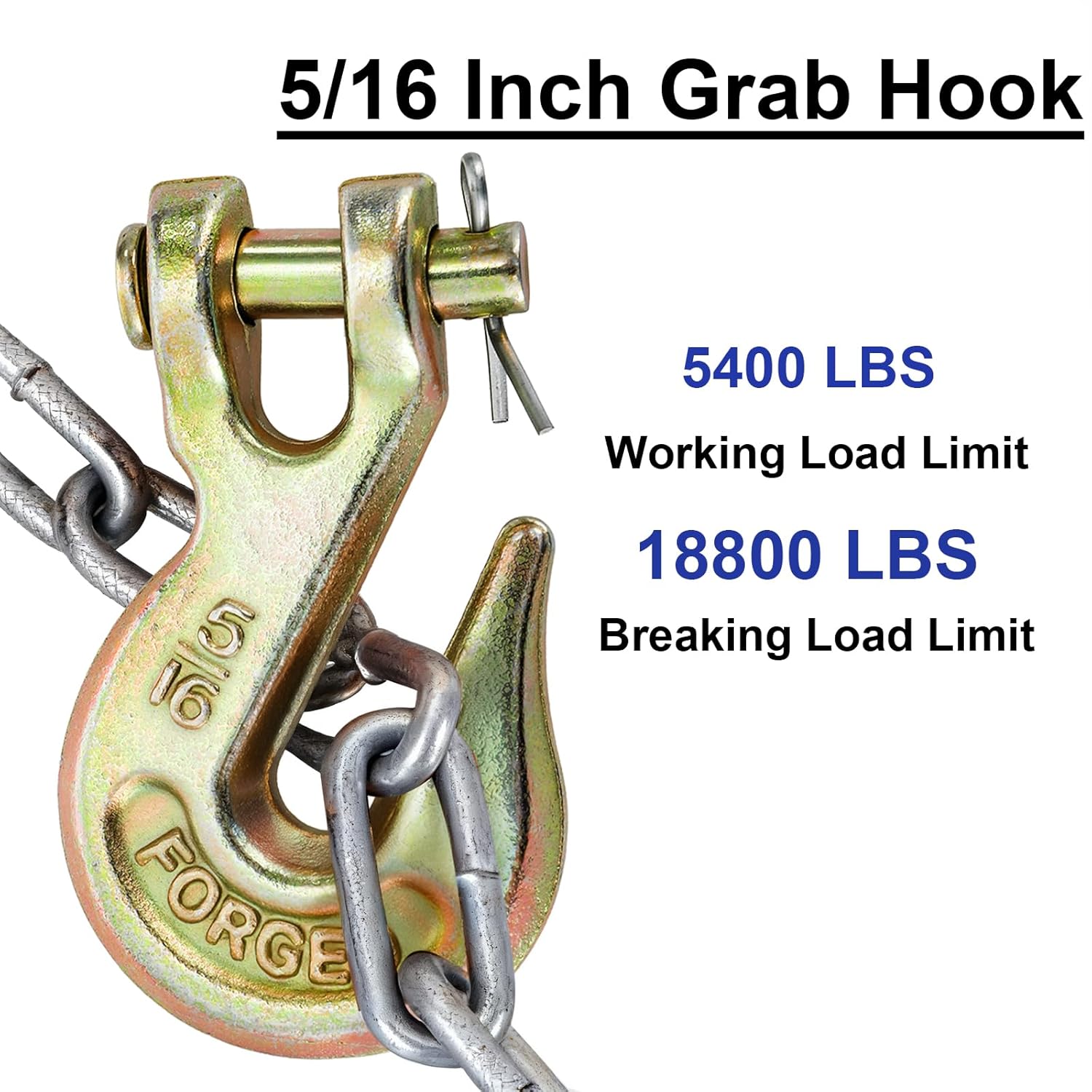 Lawei 10 Pack 5/16" Clevis Grab Hooks, Heavy Duty G70 Forged Steel Chain Hook, Metal Safety Chain Tow Hooks for Truck, Trailer, Flatbed, Transport, Farm Use, Yellow Chromate Finish, 5400 LBS Capacity