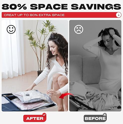 Miniatura 7 de Bolsas de almacenamiento al vacío de viaje con bomba USB recargable, paquete de 9 bolsas de embalaje de compresión de tamaño de mano para equipaje y