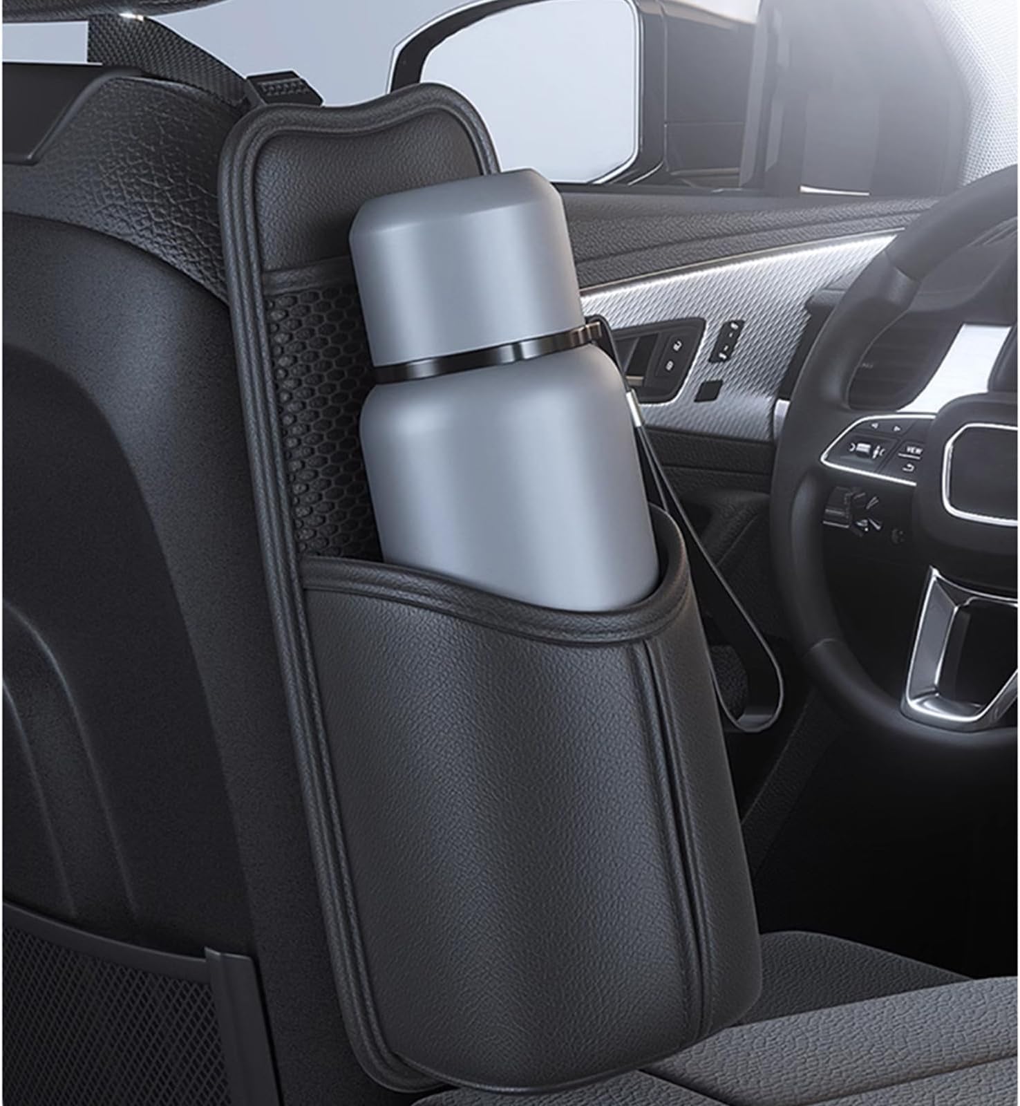 2 in 1 Large Cup Holder for GMC Hummer EV Pickup 2021-2025 Car Seat Side Organizer Multi-Function Water Bottle Holder Bag with Mesh Pocket,Black-36 * 14.5 * 9cm