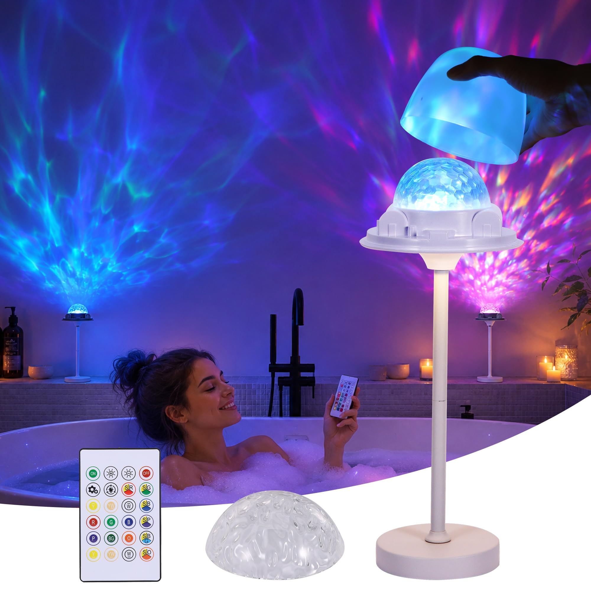 PCXWTLN Rechargeable Waterproof Shower Lamp for Bathroom, Bedroom & Spa