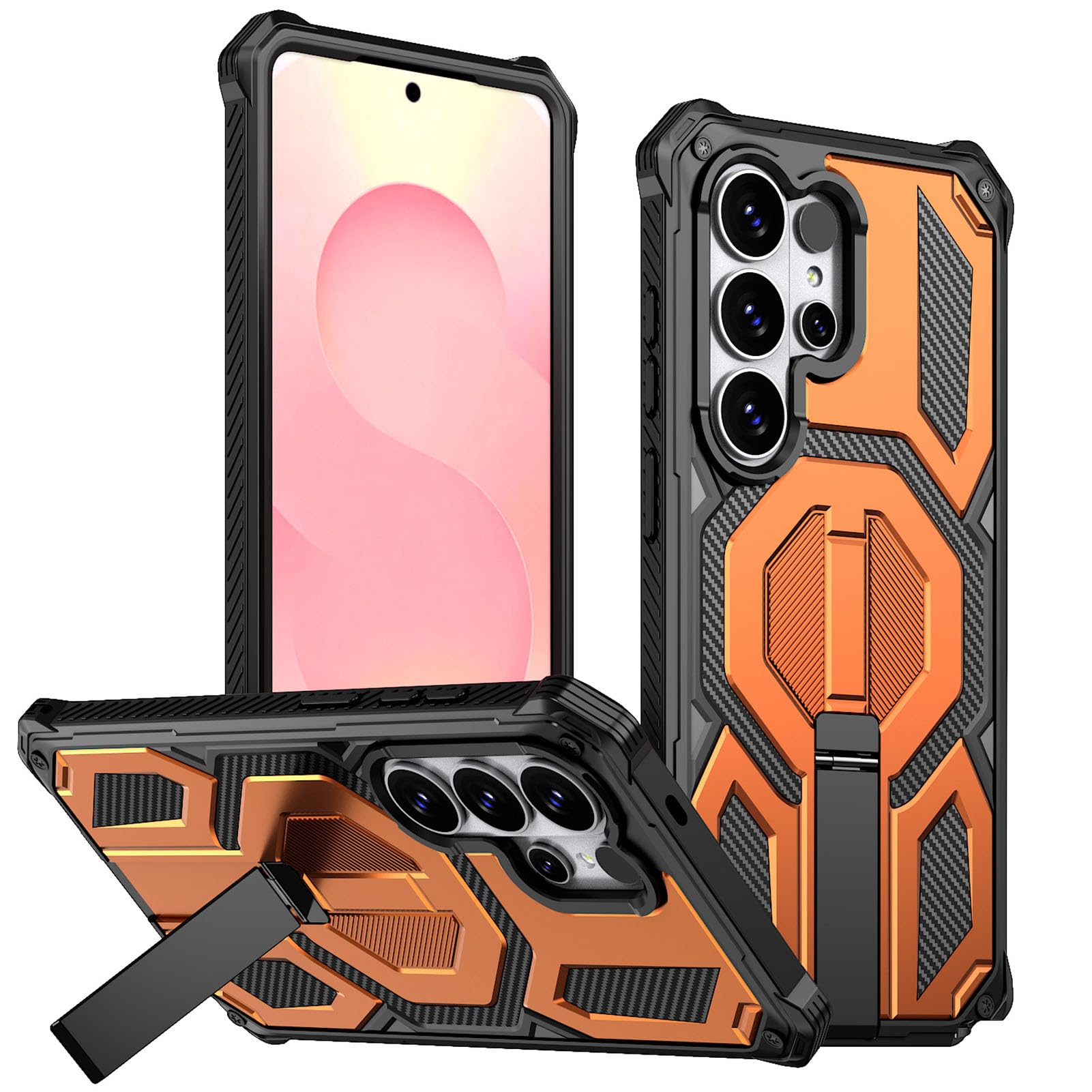 Coque Samsung S25 Plus orange avec béquille cachée antichoc