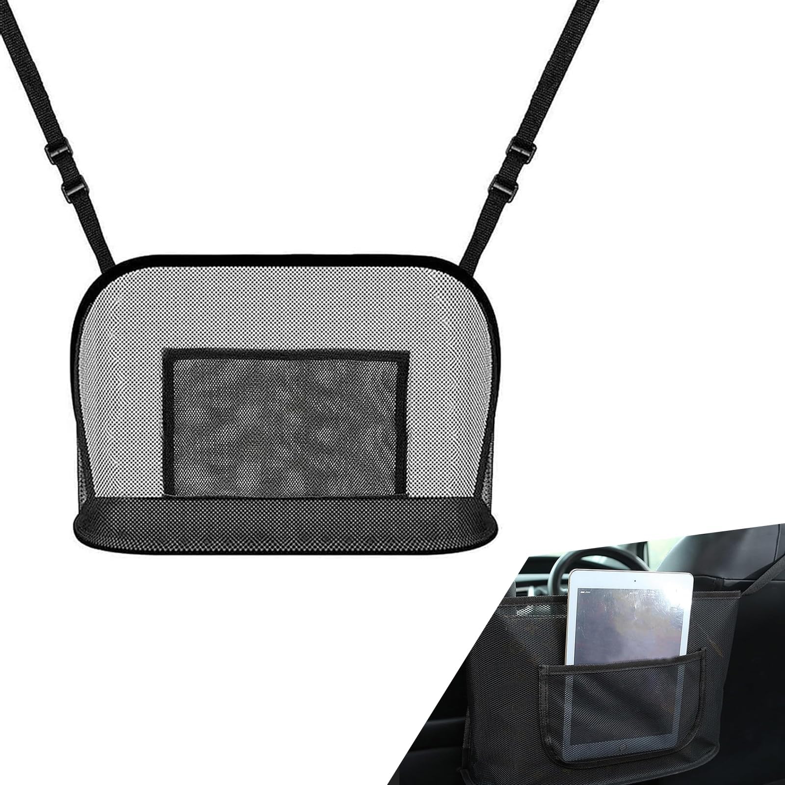 Car Net Pocket Handbag Holder, Large Capacity Storage Mesh Bag Between Seats, Automotive Organizers for Document Phone Storage, Universal for Sedans Trucks SUVs (Black)
