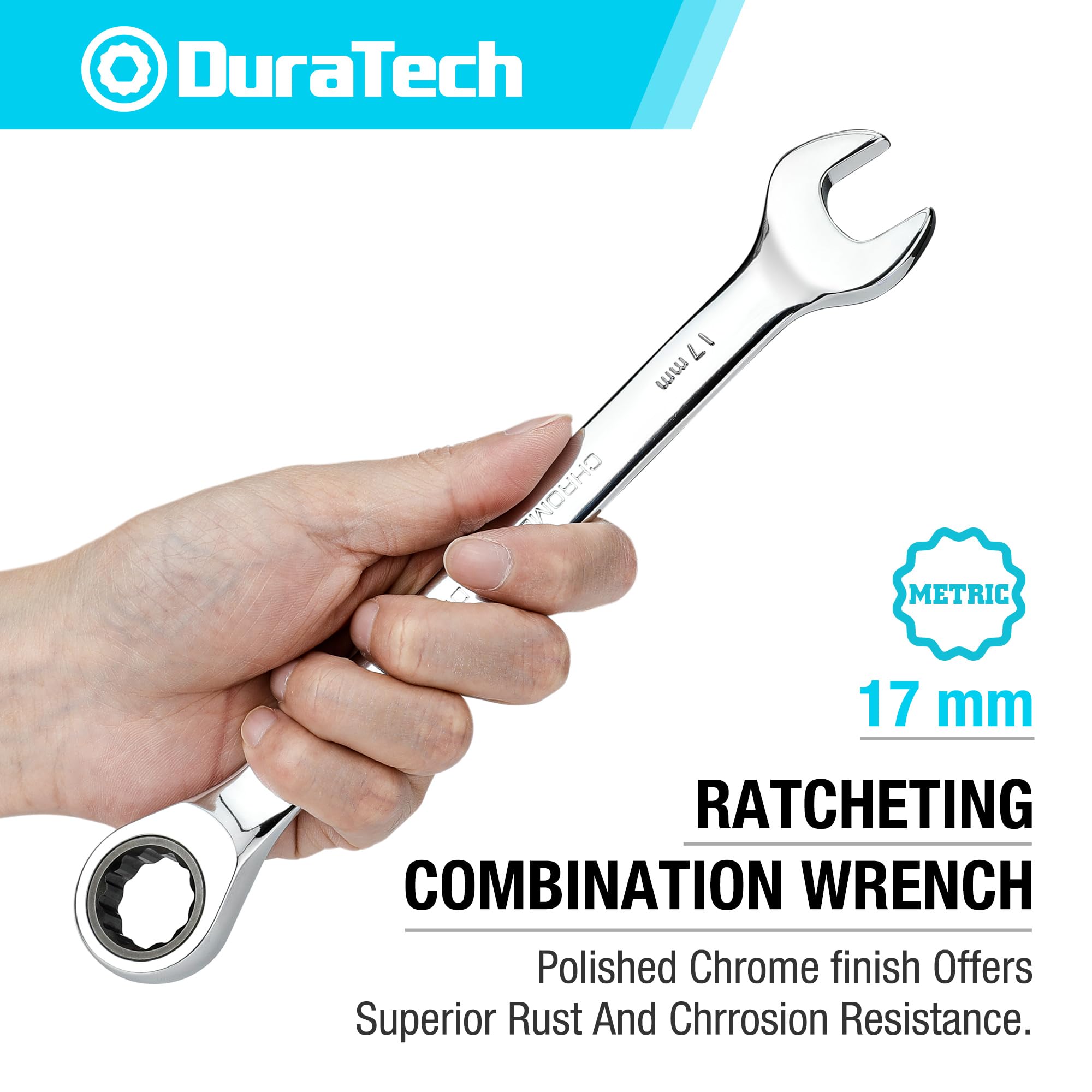 DURATECH 17mm Ratcheting Combination Wrench, Metric, 72-Tooth, 15