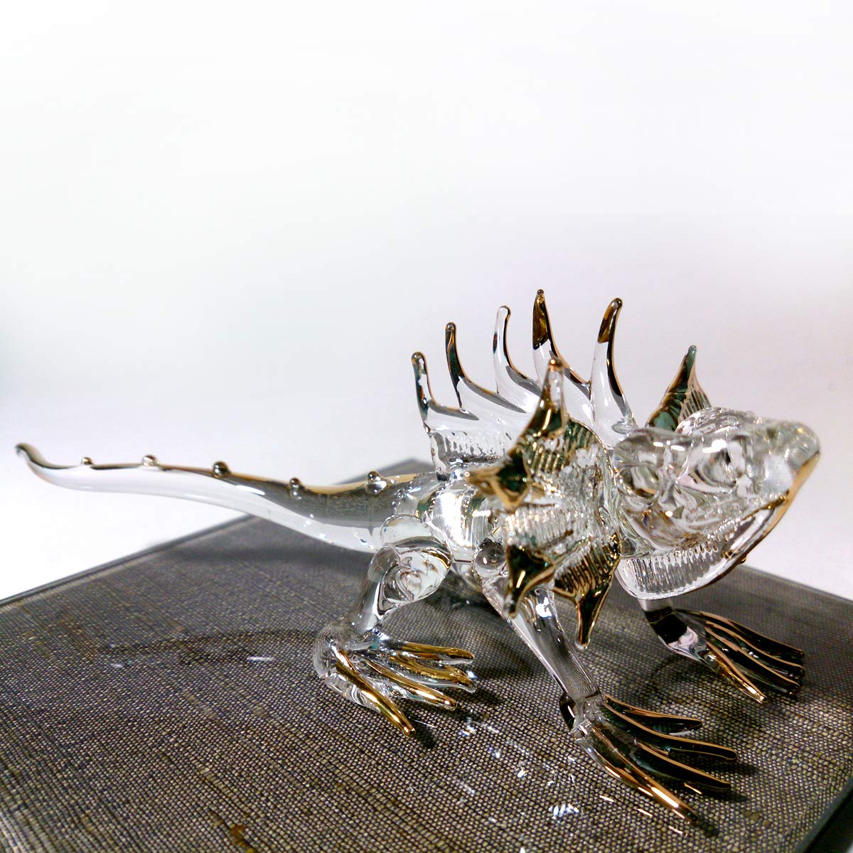 Iguana Miniature Figurines Animals Hand Blown Glass Art Collectible Gift Home Decorate (Clear Gold)