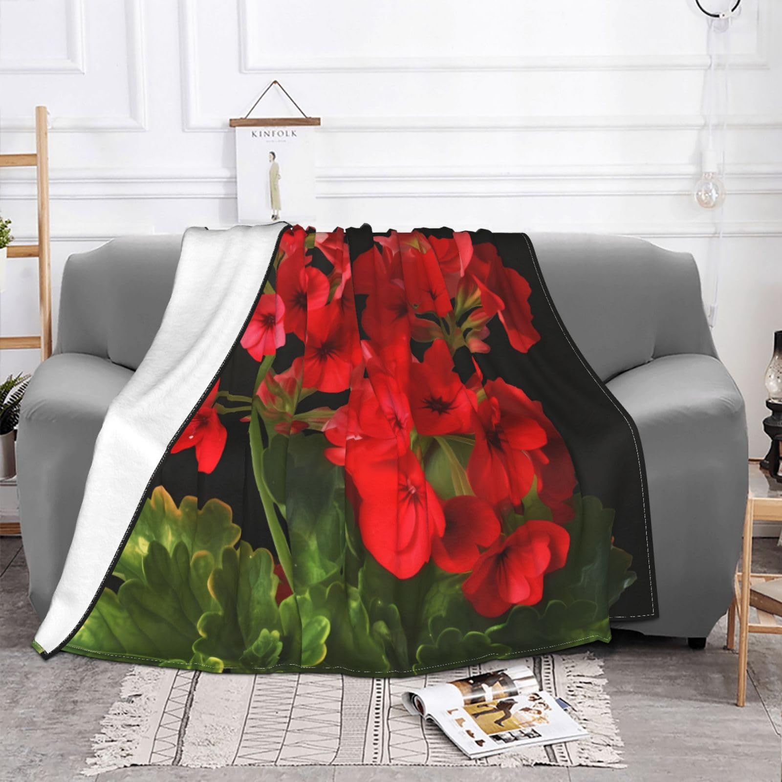 Couverture polaire rouge géranium 127x101 cm pour canapé et lit