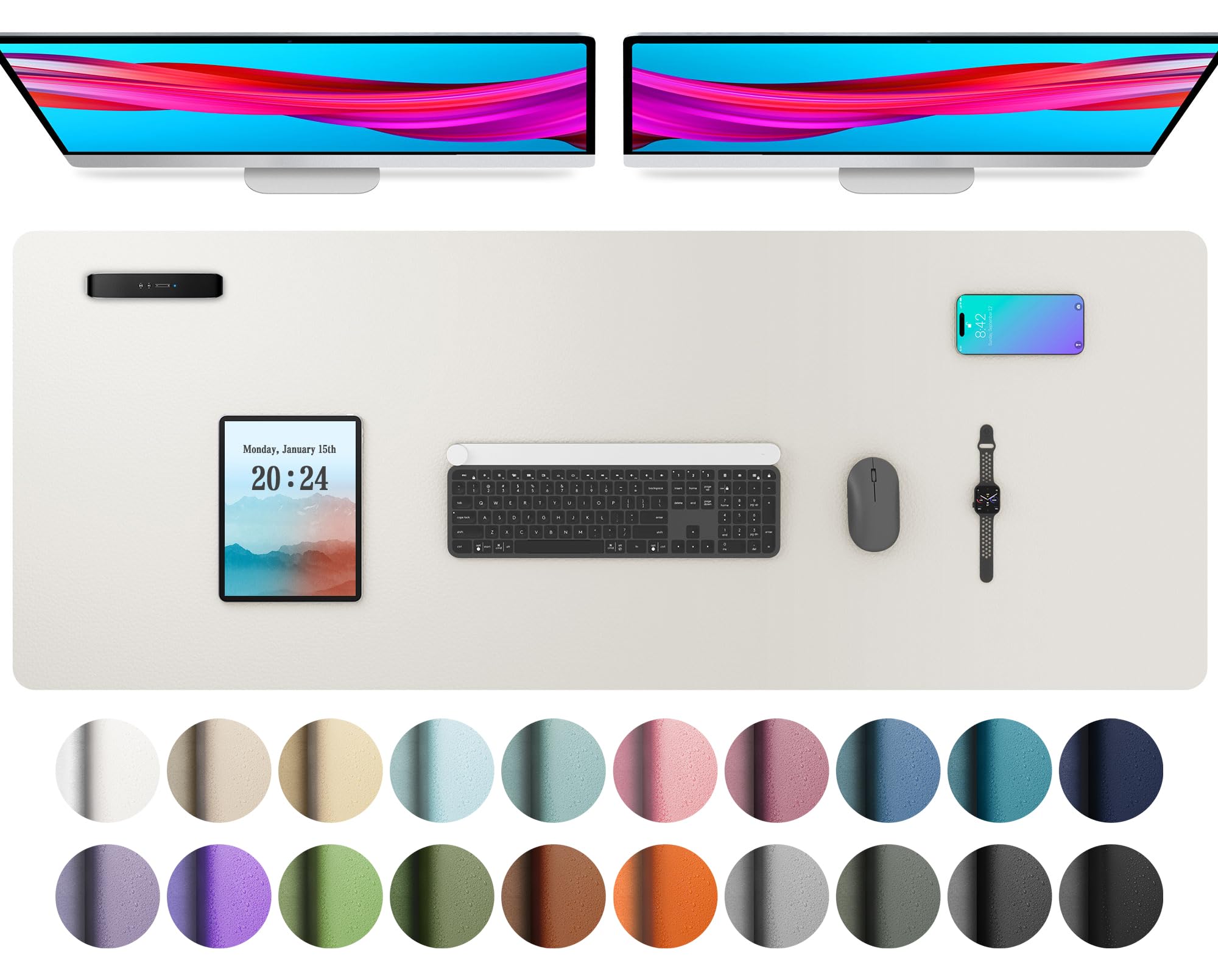 Aothia Schreibtischunterlage aus Leder, Mauspad, Büro-Schreibtischmatte, rutschfestes PU-Leder, Schreibtischunterlage für Laptop, wasserdicht, für Büro und Zuhause (121,9 x 43,2 cm, Off-White)