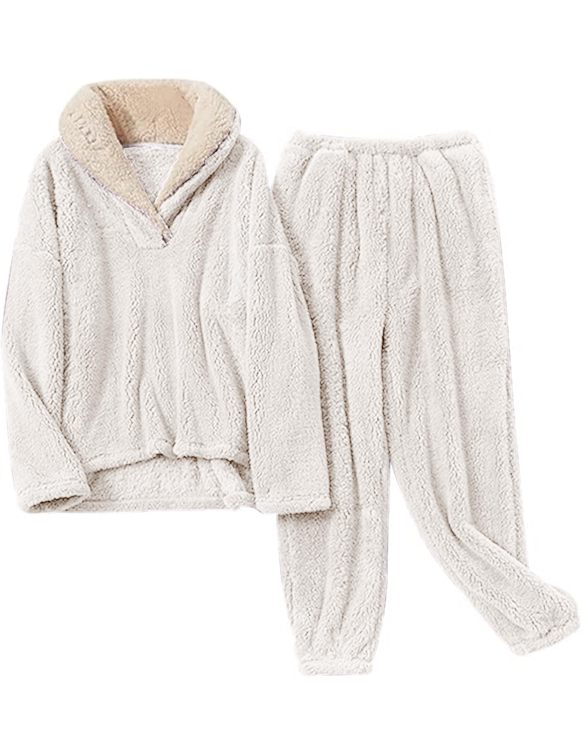 Men' s Fluffy Pajamas Set Fleece Fluffy Warm Loungewear Pullover Loose Flannel Sleepwear-picture-53