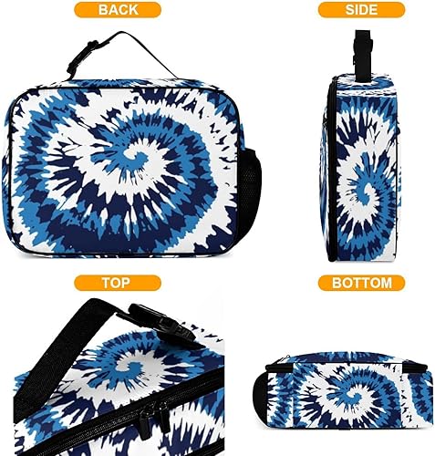 Miniatura 4 de Muishi Lonchera reutilizable con teñido anudado azul, bolsa de almuerzo aislada, bolsa enfriadora, lonchera para comida y alimentos, bolsa de mano