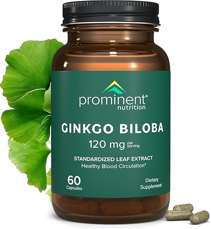 Prominent Nutrition Ginkgo Biloba 120mg - Ginkgo Biloba Leaf Extract, Herbal Supplements to Help Support Memory & Focus- Vegan, Non-GMO, Gluten-Free, Soy-Free, 60 Day Supply