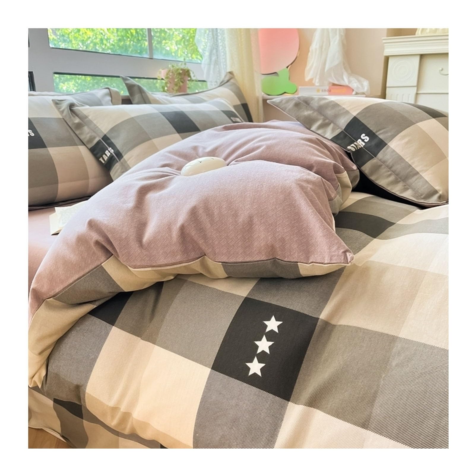Housse de couette en coton lavé idéale pour créer une chambre cosy et moderne avec parure 4 pcs