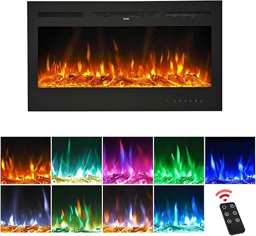 Winado Chimenea eléctrica empotrada y montada en la pared de 40 pulgadas, ultra fina, bajo ruido, control remoto con temporizador, pantalla táctil,