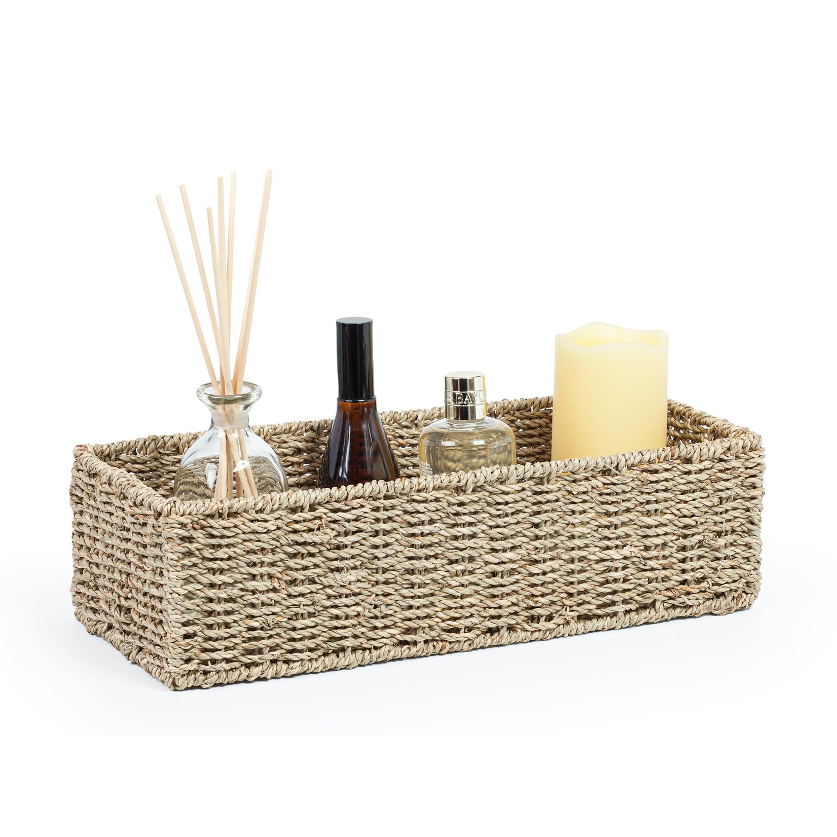 Woodluv Seagrass - Single Section Bask Multipurpose Handwoven Seagrass Rectangular Storage Orgainser Tidy Basket