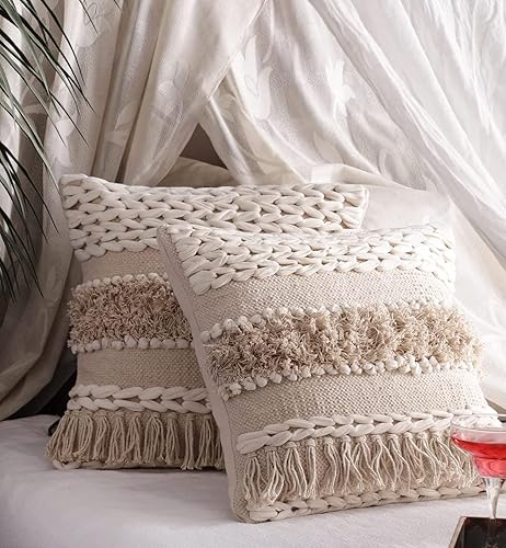 Oparun Box Juego de 2 fundas de almohada bohemias para sofá, 18 x 18 pulgadas, almohada bohemia texturizada, fundas de almohada decorativas tejidas