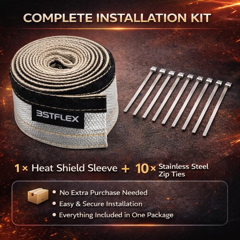 Aluminized Wire Heat Shield for Hose Lines & Electrical Wiring, 2" I.D.x 10FT Heat Shield Wrap Automotive for Exhaust and High-Temperature Pipes with 10 Pcs Stainless Steel Ties