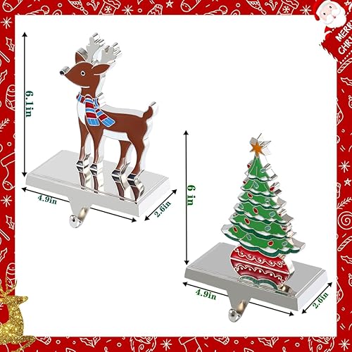 Miniatura 2 de Juego de 2 ganchos de calcetines de Navidad de ciervos para mantel de Navidad, ganchos para chimenea, soporte de metal para calcetines de árbol de