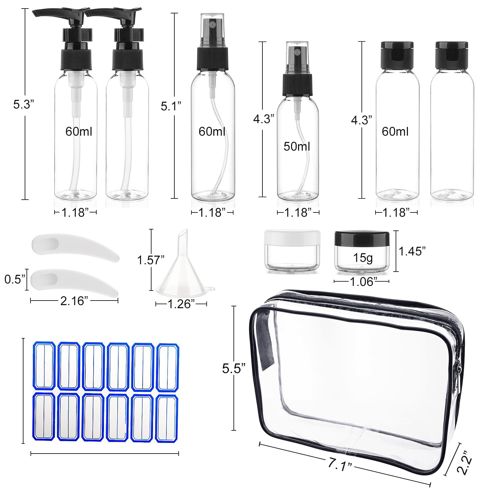 Hokretme Travel Size Bottles for Toiletries 13 Pack 2oz TSA Approved Toiletry Bottles Leak Proof Travel Kit for Women Men TSA Clear Toiletry Bag Shampoo Lotion Skincare Cosmetic Container (Black) - Image 2