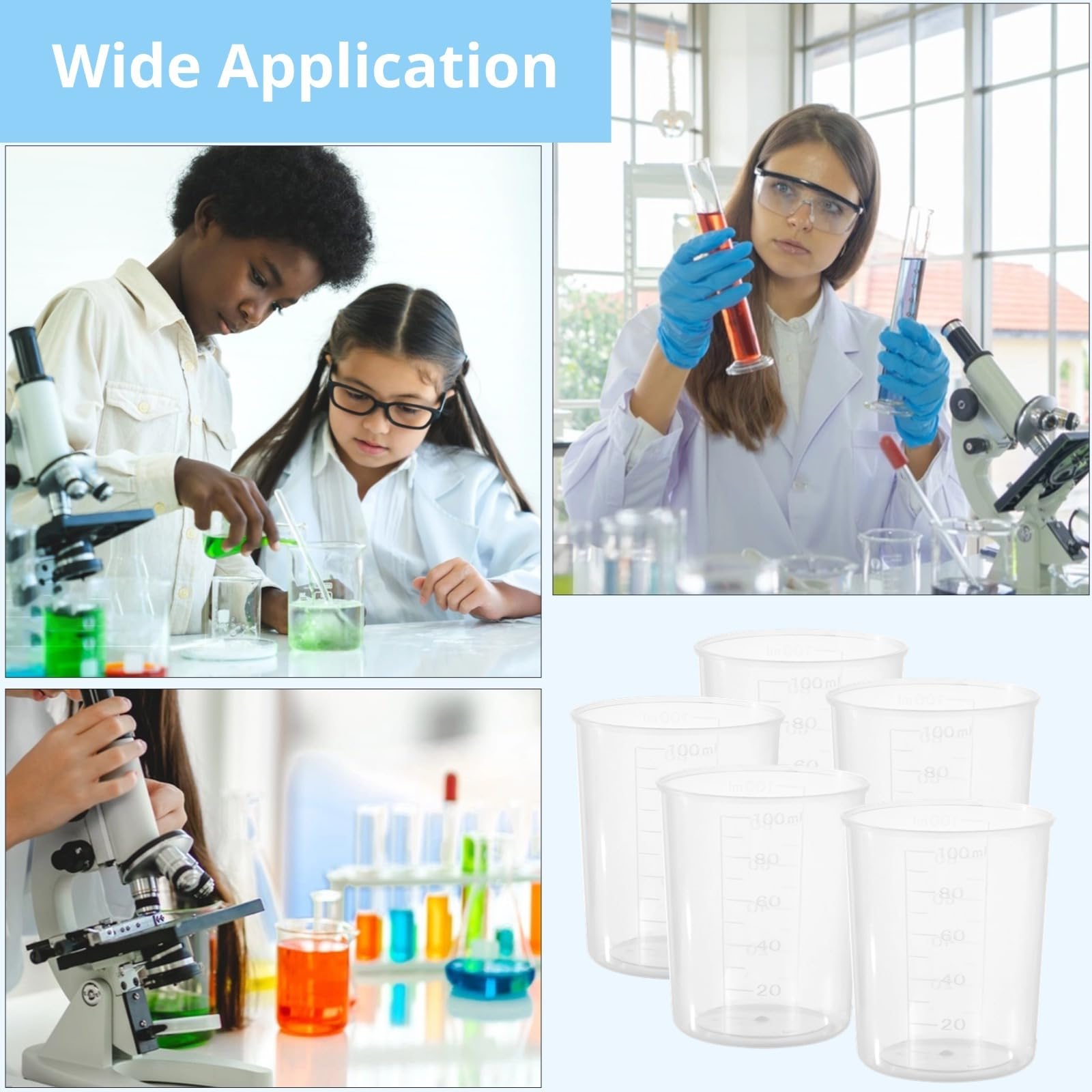 100 vasos graduados de plástico para líquido, vasos medidores transparentes de 100 ml para resina epoxi, pintura, alimentos y laboratorio, con graduaciones elevadas