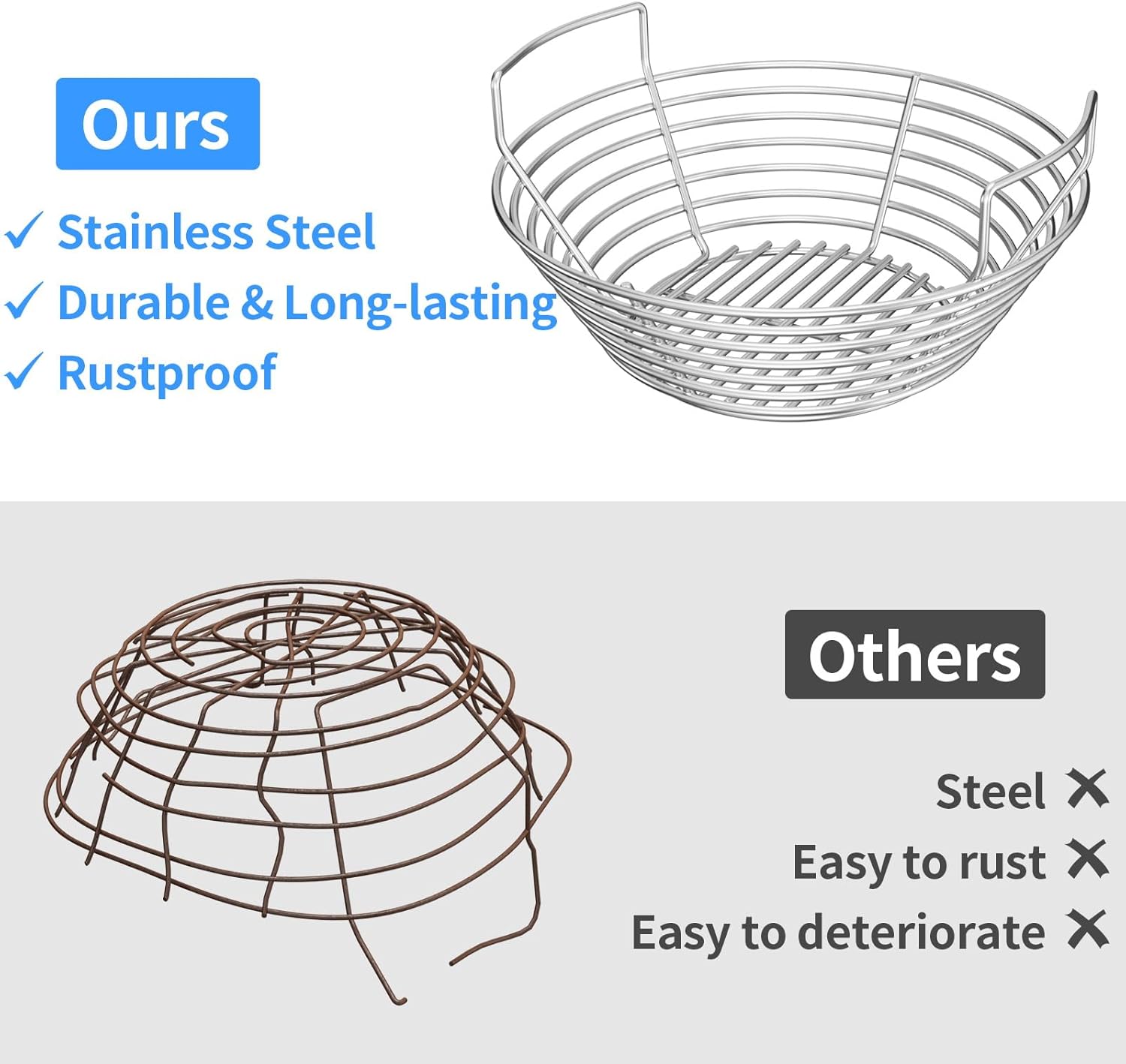 Stainless Steel Charcoal Ash Basket for Big Green Egg, Kamado Joe Grills, Pit Boss, Louisiana