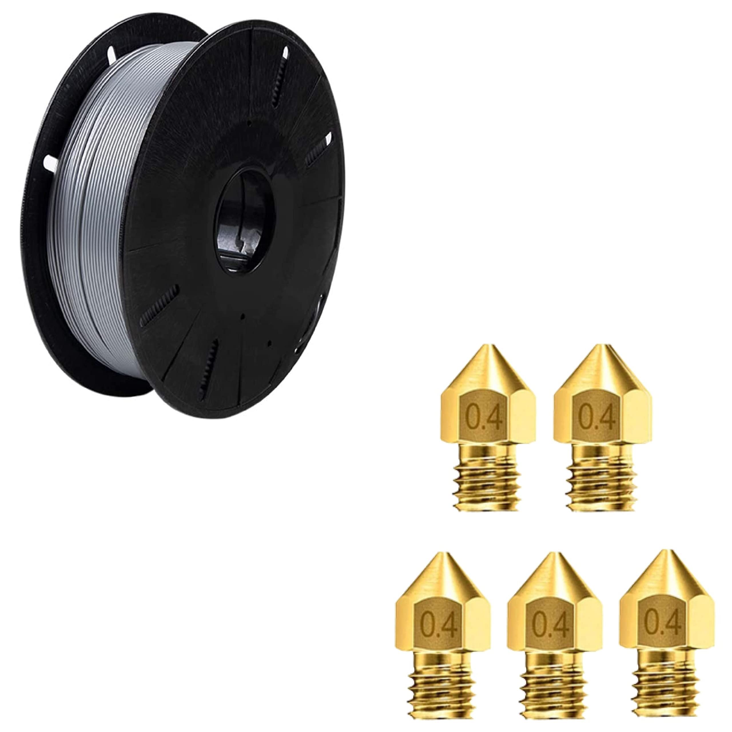 Tesseract Premium ABS 1.75mm 3D Printing Filament | Compatible with Most FDM Printers | 1 KG 3D Printer Filament - ABS Silver (Quantity 1) | MK8 0.4mm Brass Nozzle for 1.75mm Extruder (5 Qty) (B09RF2RYQX) Amazon Price History, Amazon Price Tracker