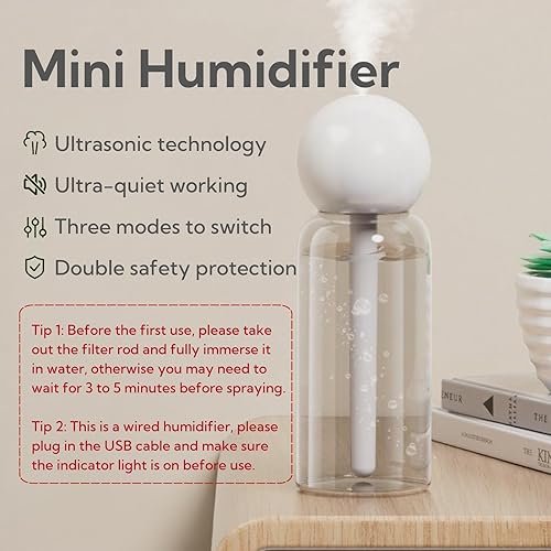 Miniatura 2 de Humidificador pequeño portátil  Humidificadores de niebla fría con 3 modos de rociado, protección contra escasez de agua, ultra silencioso, mini