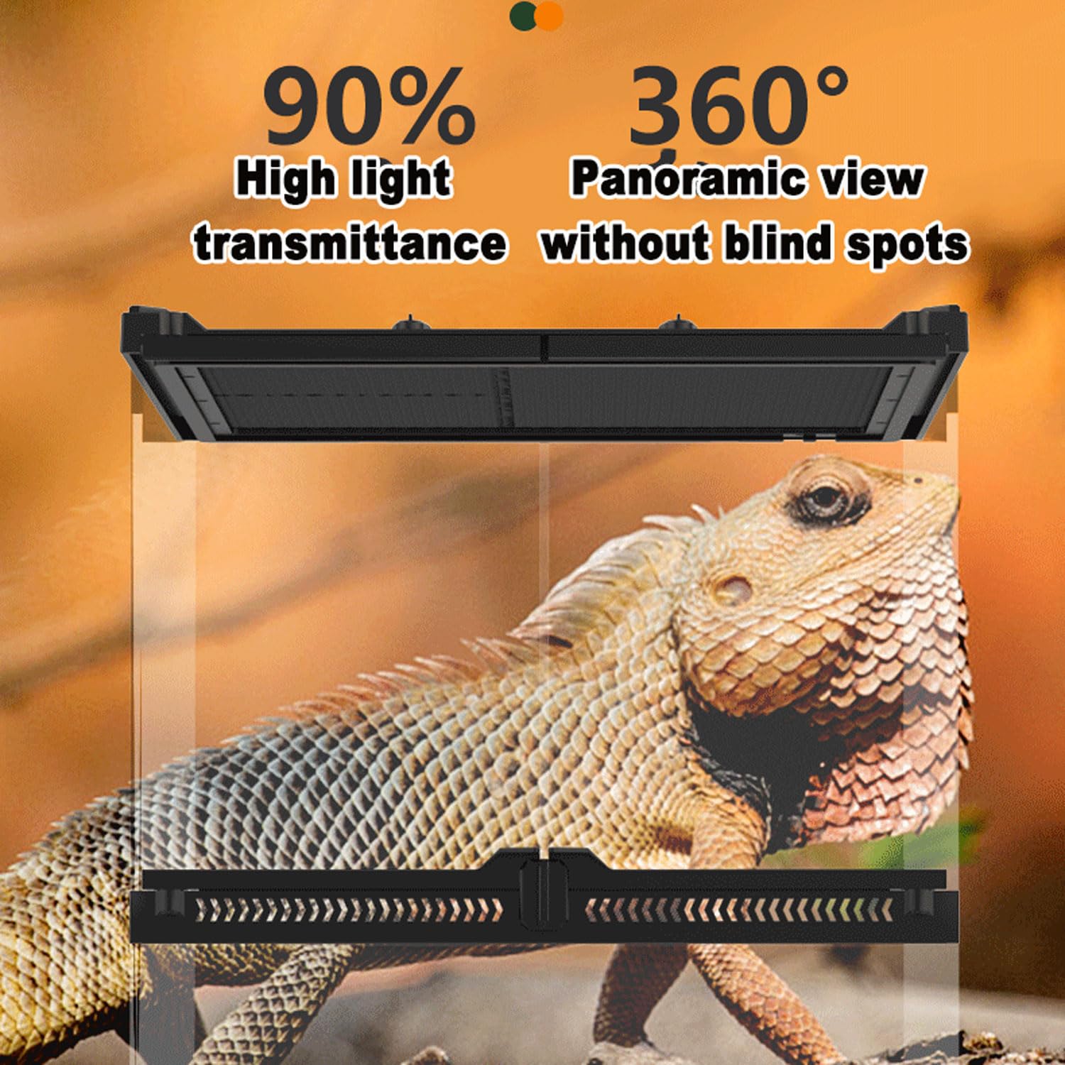 Terrario para Reptiles de Vidrio de Visión Completa, Tanque de Selva Tropical de Doble Puerta, Entradas de Cable Incorporadas, Ventilación de Pantalla Superior y Tapa Antiescape, para Iguanas