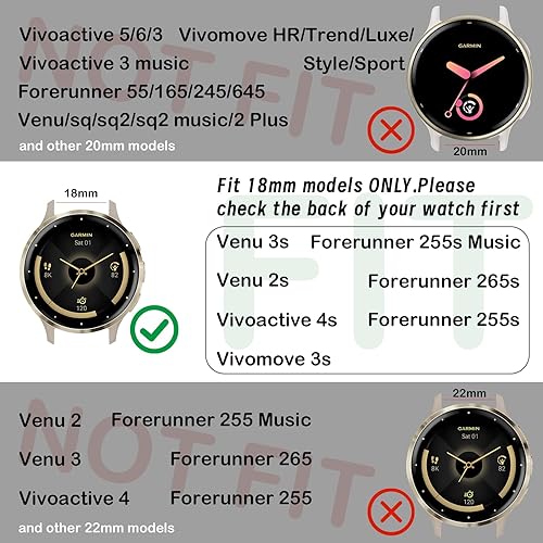 Miniatura 3 de Paquete de 5 correas elásticas de nailon compatibles con Garmin Venu 2SVivoactive 4SVivomove 3S, correas de tela elástica de 0.709 in para Garmin