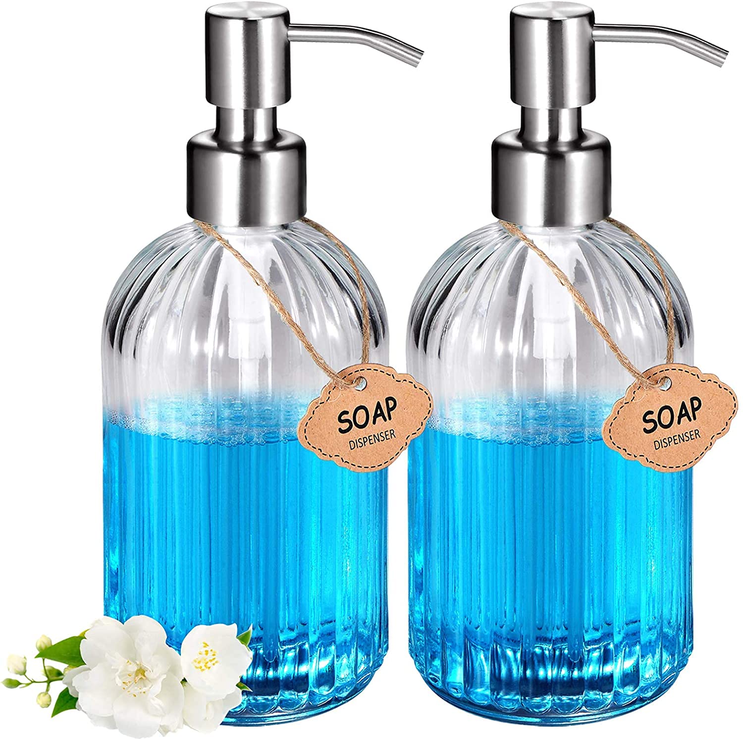 Luxansa Clear Glass Hand Soap Dispenser Set with Rust Proof Pump, Handwash Bottle Liquid Dispenser, Wash Basin Liquid Glass Dispenser Bottle for Bathroom