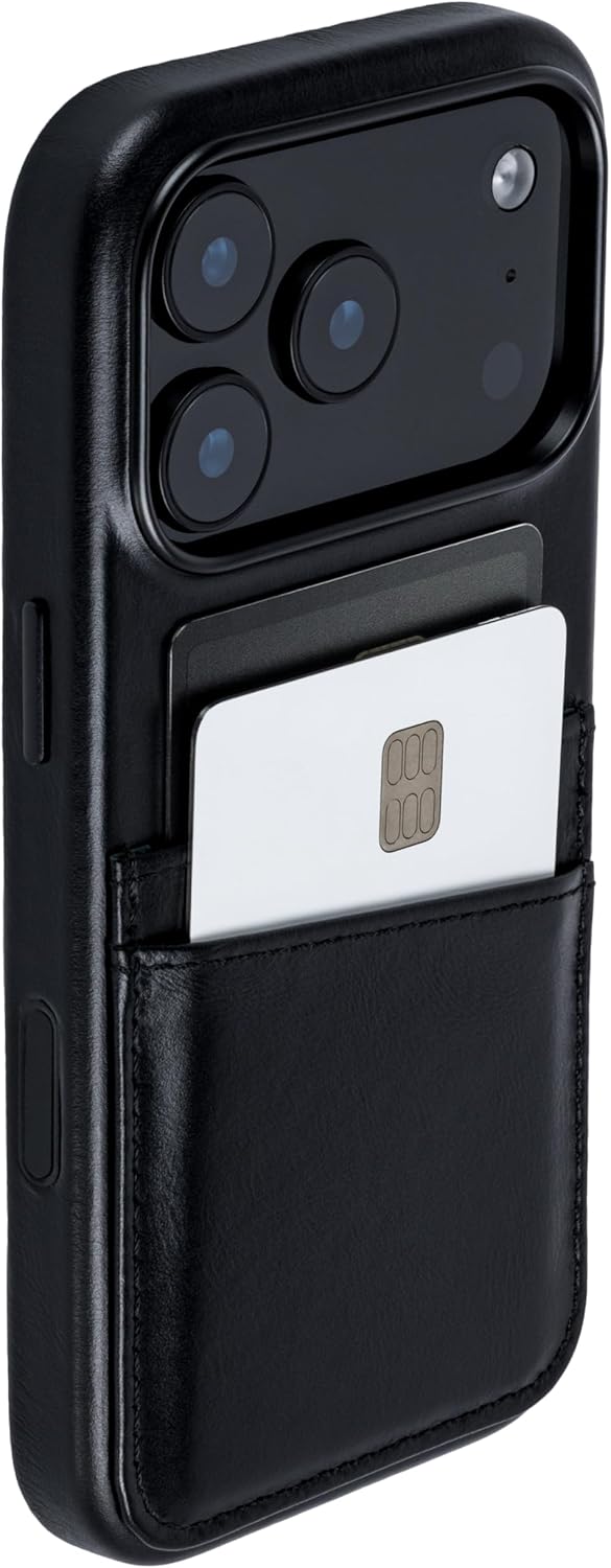 Dockem Genuine Leather Card Case for iPhone 17 Pro with Camera Control Button and Stitched-on Wallet with 2 Holder Slots (Black, M2GL)