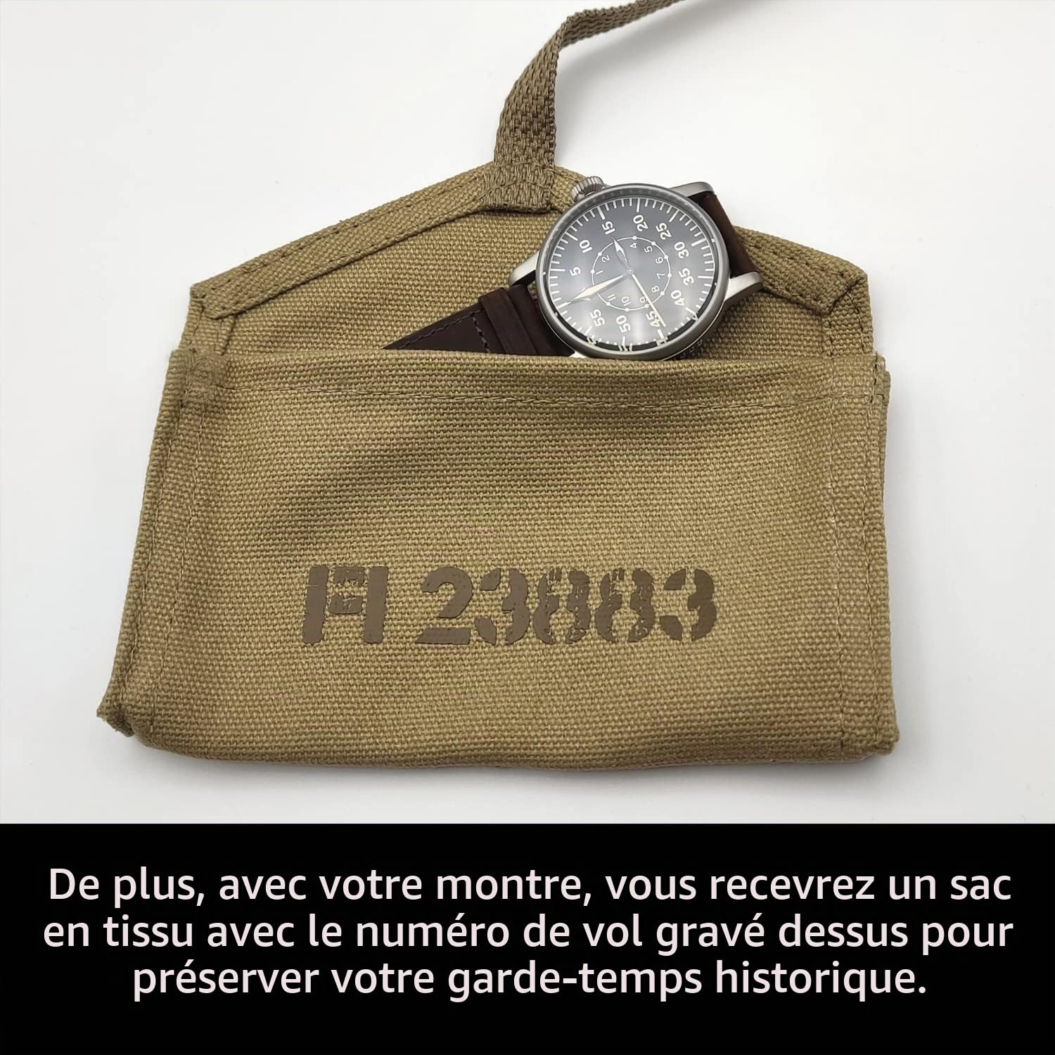 Montre Militaire Seconde Guerre Mondiale – Pilote Luftwaffe – Machine Suisse, boîte en Acier, Aiguilles Haute luminosité et Bracelet en Cuir – 10ATM – édition limitée numérotée de 500 unités