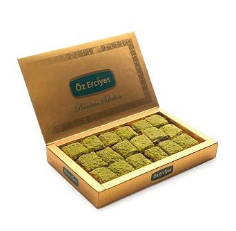 Baklava Style Turkish Delight with Chocolate and Pistachio Soft Lokum Candy, Gourmet Turkish Sweets Gift Box, Delicias Turcas, 17.6 oz 500g Chocolate-Pistachio