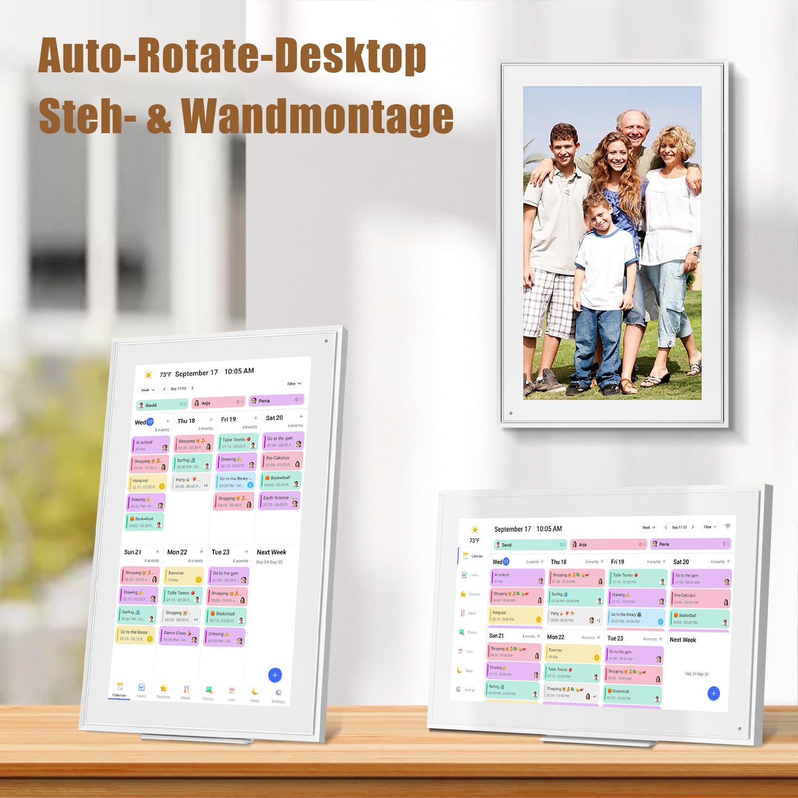 Digitaler Kalender 15.6", Digitaler Familienplaner mit Touchscreen, Elektronischer Wandkalender, Essensplaner, App-Sync, Wochenplaner, mit Wandhalterung