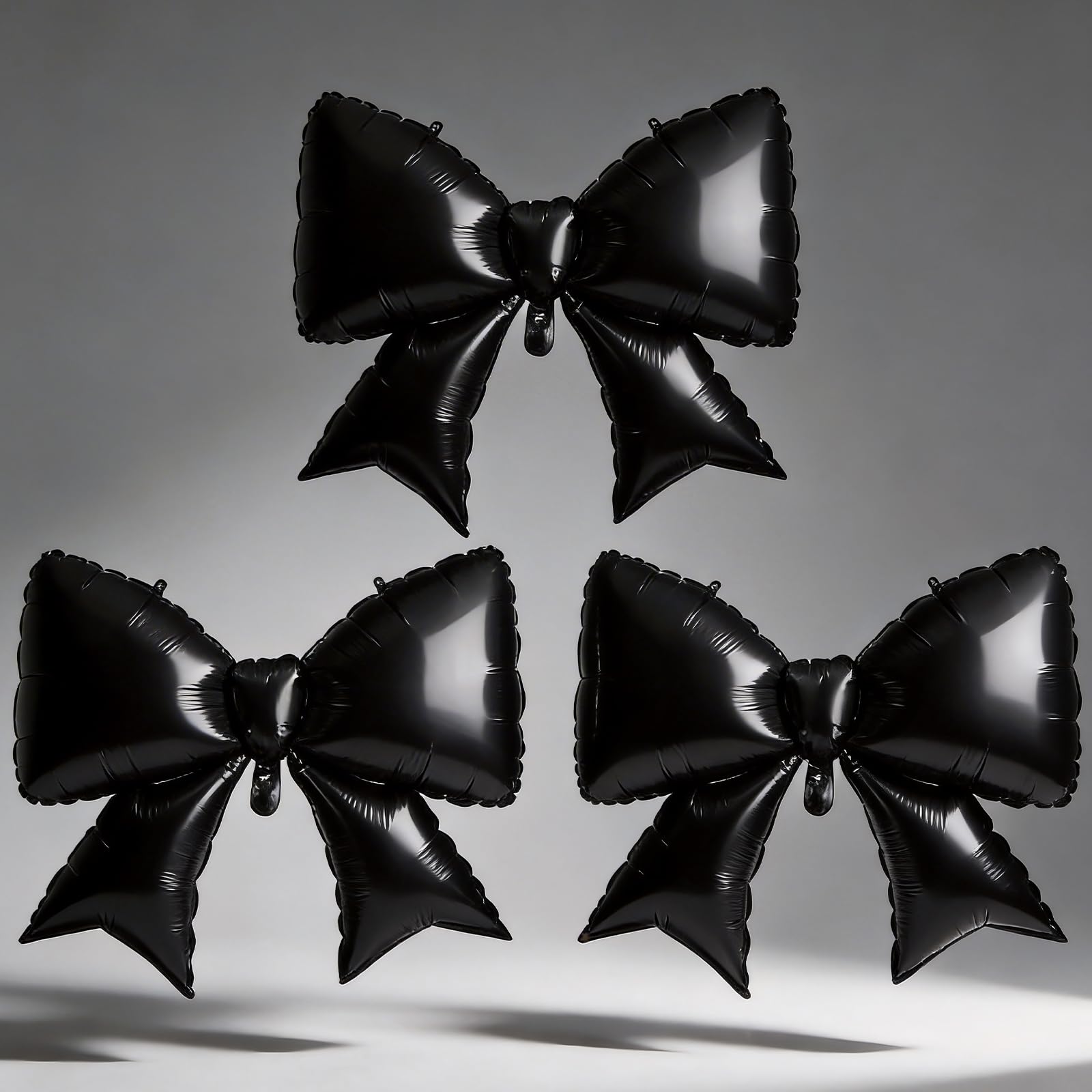 Black Bow Balloons 38 Inch - 3 Pack Reusable Foil Balloons for Parties, Elegant Decorations for Adult Birthday, Anniversary & Special Events (Helium/Air Fill)