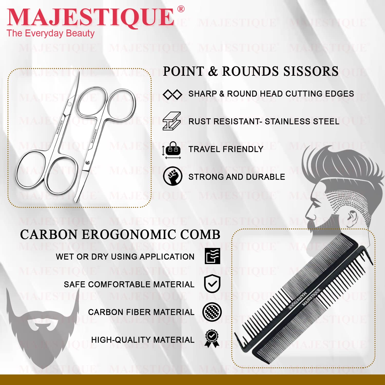 Majestique Facial Hair Scissors - Rounded and Curved for Eyebrow, Mustache, Nose, Beard Trimming - Safety Use for Eyelashes and Ear Hair - Small Grooming for Women & Men 1