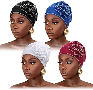 DRESHOW 4 Pcs Cotton Beanie Turban Headwear for Women Elastic Chemo Hats Soft Cancer
