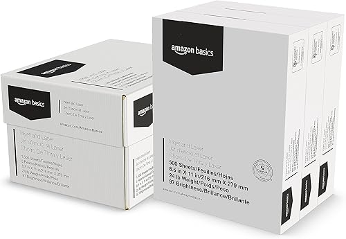 Tienda Basics Papel para impresora multiusos, 8.5 x 11 pulgadas, 24 libras, 1500 hojas (3 paquetes de 500), 97 brillantes, blanco