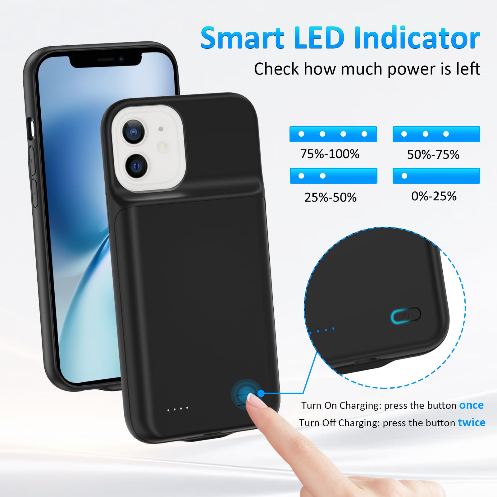 Akkuhülle für iPhone 11(6.1 Zoll), 8500mAh Tragbares Ladegerät iPhone Ultradünn Erweiterter Akku Hülle Telefonladegerät und Schutzhülle mit Ladefunktion für iPhone 11 - Schwarz