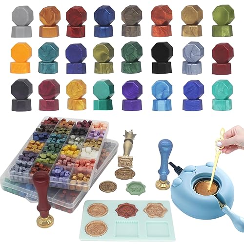 Miniatura 7 de Kit de sellos de cera con cuentas de sellado de cera de 24 colores, 600 piezas, kit de sello de cera Andotopee Tree of Life con juego de calentador