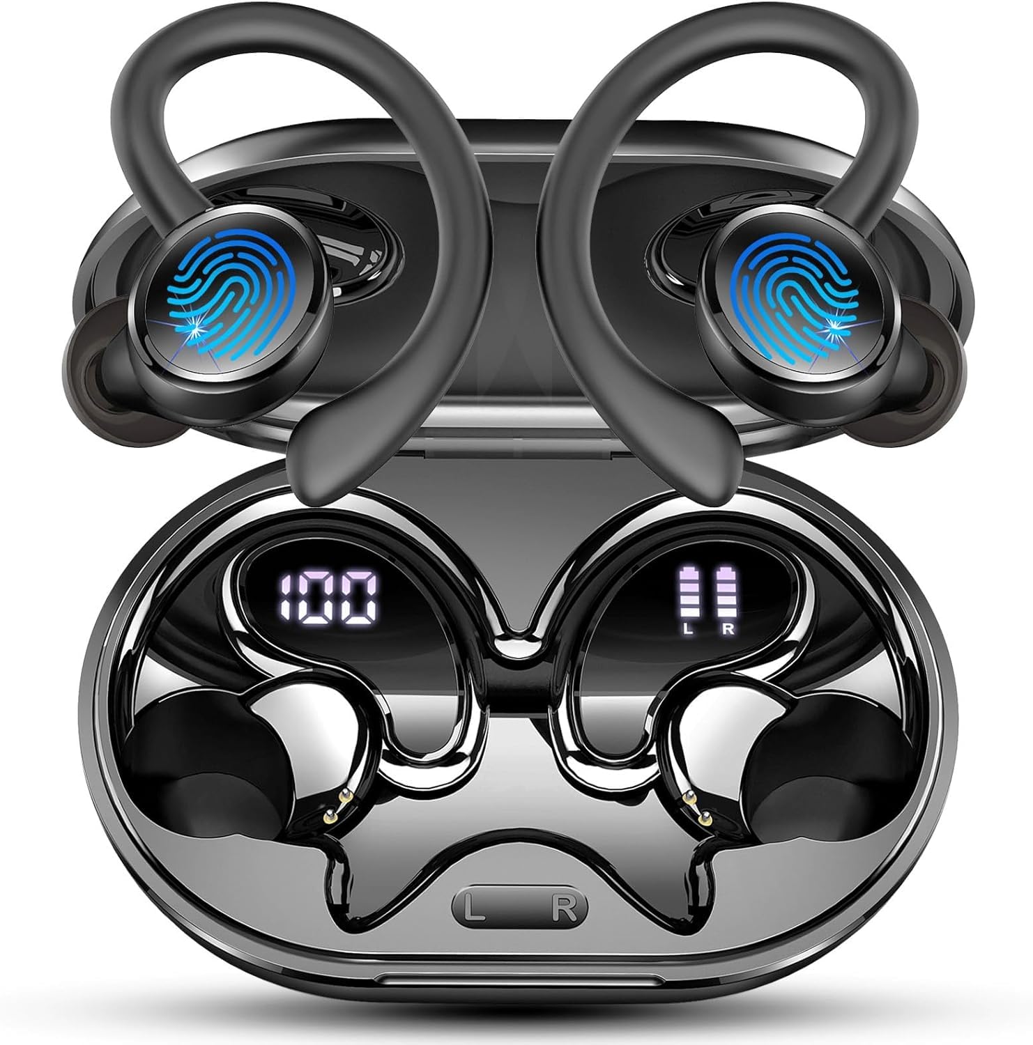 2026 Nueva Auriculares Inalambricos Deportivos, Auriculares Bluetooth 5.4 HiFi Estéreo con 4 HD Mic, 50H Cascos Inalambricos Bluetooth con Cancelacion Ruido ENC, IP7 Impermeable Cascos/Pantalla LED